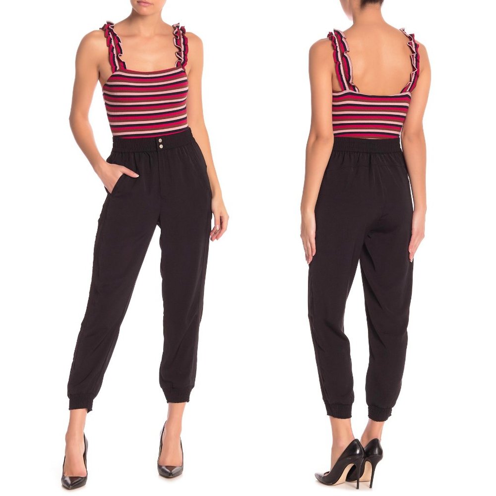 Elodie Black High Waisted Woven Joggers Pants